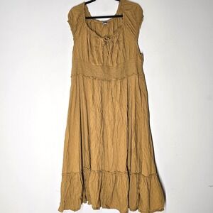 Old Navy Mustard Smocked Tiered Midi Dress‎ Boho Prairie Cottage XXL Petite
